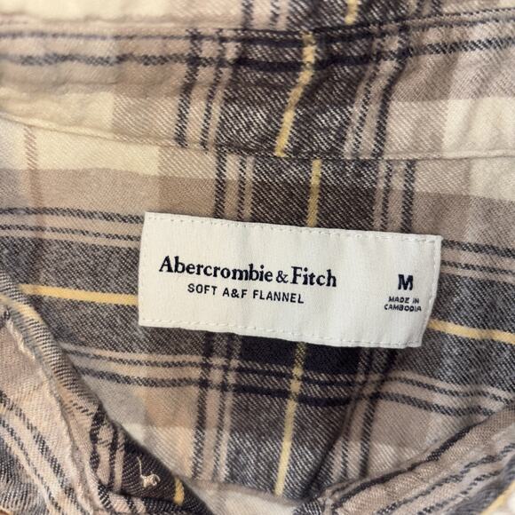 Abercrombie & Fitch Shirt Men M CreamTan Plaid Flannel Soft Relaxed Long Sleeve - Picture 3 of 5
